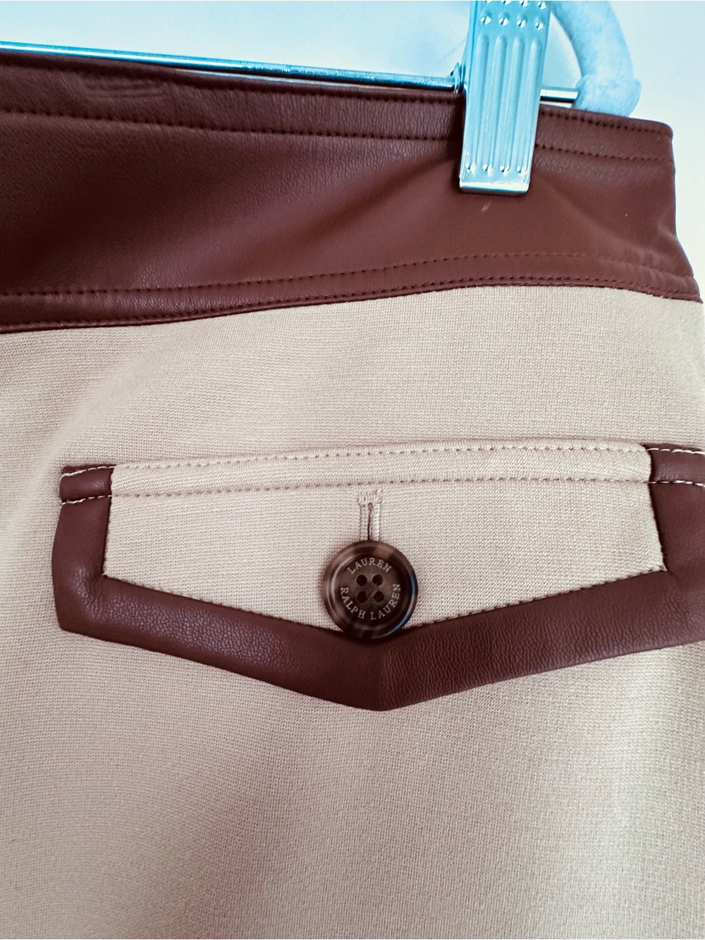 Ralph Lauren Beige Mini Skirt with Brown Trim and Belt Detail Size 16 - Picture 4 of 10
